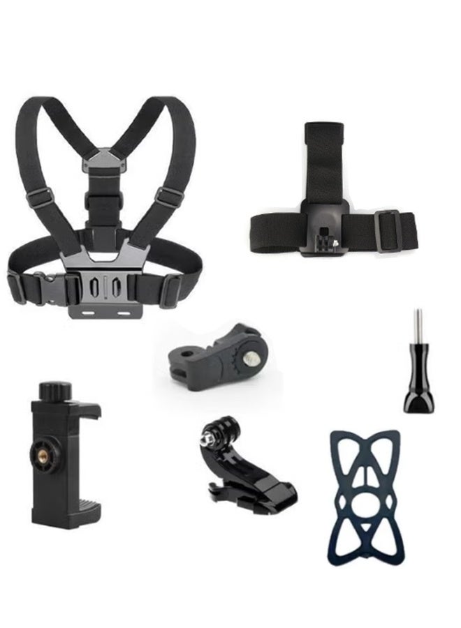 بكومور مجموعة ملحقات GoPro 7 في 1، تتضمن حامل صدر سريع الفك، وحزام رأس، وحامل هاتف، متوافقة مع GoPro Hero 13-4، وDJI Action، وInsta360، وAKASO، وSJCAM، وiPhone/Samsung – مجموعة أدوات تصوير الفيديو من منظور الشخص الأول - Image 1